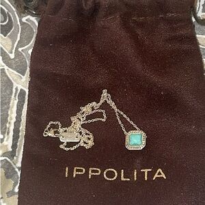 Ippolita Turquoise doublet and Diamond Square Silver Pendant .11ctw